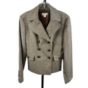 Ann Taylor LOFT Brown Tweed Blazer Jacket Cropped Double Breasted Women's Size 6